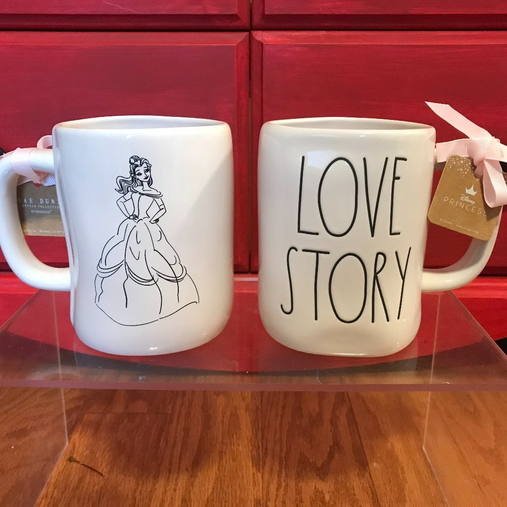 Rae Dunn Disney Belle Love Story mug NWT Beauty and the Beast Valentine's Day